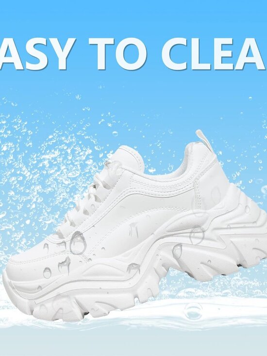 Women's White Leather Fashion Platform Comfortable Wedge Walking Sneakers Shoes - Picture 5 of 6